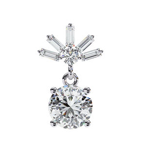 Pendientes de Lujo con Moissanita Baguette Sunburst, Corte Redondo de 4.5mm, Color D, VVS, Pendientes Colgantes de Moissanita, Joyería Fina - Product Image 2