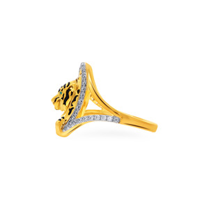 Premium Yellow Gold <b>Tiger</b> Face <b>Ring</b> with Diamond Halo Luxury Animal Inspired Statement <b>Ring</b> for Women Fine Jewelry - Product Image 5