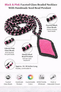 Collar de Cristal Facetado Negro y Rosa con Colgante de Cuentas Hecho a Mano, Joyería de Moda para Mujer, en Caja - Product Image 6