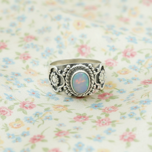 925 Sterling Silver Australian <b>Opal</b> <b>Ring</b> Vintage Floral Carved Pattern <b>Gold</b> Yellow <b>Gold</b> Plated Handmade Jewelry Gift for unisex - Product Image 6