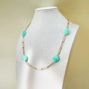 สร้อยคอรูปทรงสี่เหลี่ยมขนมเปียกปูนสำหรับทุกเพศ กันน้ำ ทำจากสแตนเลส 304 ชุบทอง 18K  โซ่แบบคลิปหนีบกระดาษ ขนาด 0.03-0.05 ไมครอน - Product Image 2