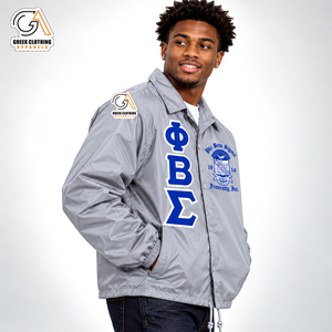 Ropa Griega, Chaqueta Deportiva Bordada Gris para Hombre Phi Beta Sigma, 100% Poliéster Ecológico, Letras Azules, Cuello Camisero - Product Image 3