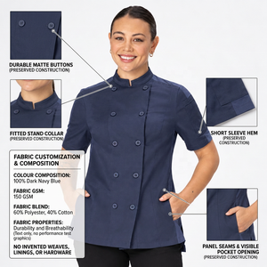 Chaqueta de Chef Unisex de Manga Corta, 150 GSM, Poliéster y Algodón, Doble Botonadura, Logotipo Personalizado, Uniforme de Restaurante - Product Image 4