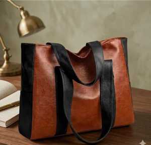 Sac fourre-tout classique pour femme en cuir véritable avec bandoulière marron, grande capacité, ouverture supérieure, sac décontracté pour usage quotidien, prêt à être expédié - Product Image 3
