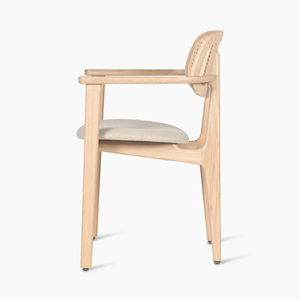 Modern <b>Arm</b> <b>Dining</b> <b>Chair</b> <b>with</b> Solid Teak <b>Wood</b> Frame Rattan Back Upholstered Seat Eco-Friendly Design for Apartment Use - Product Image 3
