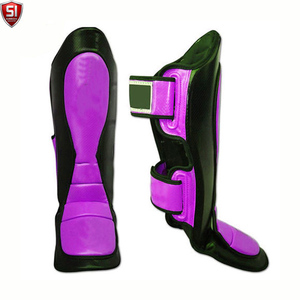 Protections de tibia de boxe SI, violet et noir, en PU, fermeture auto-agrippante, protection légère pour l'entraînement de combat MMA et Muay Thai - Product Image 1