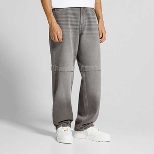 FLY HUMBLE SPORTSWEAR – Jean en denim droit formel détachable 100 % coton délavé foncé avec logo personnalisé pour homme – Hiver – Écologique - Product Image 3