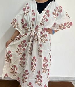 Vestido Kaftan de Algodón Cómodo con Hermosos Estampados para Uso Casual y de Descanso - Product Image 1