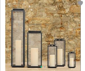 Juego de Faroles de Metal y Vidrio Contemporáneos para Uso en Interiores y Exteriores, Forma Cuadrada Geométrica, Decoración para el Hogar - Product Image 1