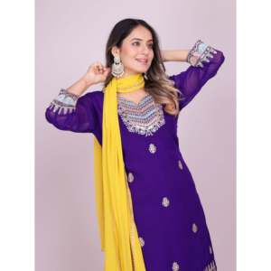 Conjunto de traje Sharara de fiesta para mujer con codificación de secuencia de trabajo bordada - Product Image 3