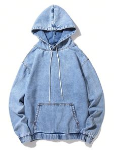 เสื้อฮู้ดเดนิมคุณภาพพรีเมียมสำหรับผู้ชายพร้อมกระเป๋าจิงโจ้ - Product Image 5