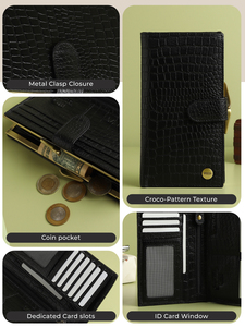WRIZA Cartera de mano con cremallera y textura de cocodrilo de cuero genuino para mujer |   Tarjetero Negro de Uso Diario con 10 Ranuras para Tarjetas y 4 Compartimentos para Monedas - Product Image 2