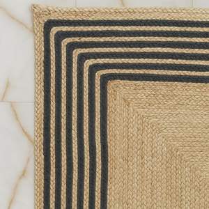 Tapis en jute tissé à la main à rayures noires, style bohème campagnard, tapis en fibres naturelles, décoration de sol chic et rustique - Product Image 6