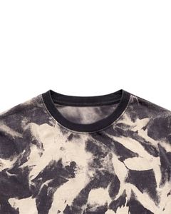 T-shirt en coton délavé à l'acide, motif marbre abstrait blanc charbon, col rond, manches courtes, style vintage, streetwear décontracté pour homme - Product Image 4