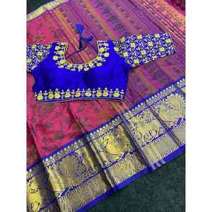 ATRACTIVO ALGODÓN ESTAMPADO TRABAJO SAREE CON BLUSA LISTO RANI - Product Image 1