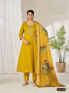 Salwar Kameez Tradicional para Mujer, con Estampado de Lámina Metálica, en Rayón, con Accesorios, Vestido de Boda Indio, Corte Regular, para Todas las Temporadas - Product Image 4