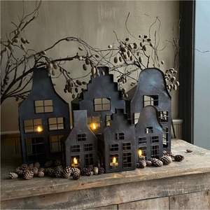 Vintage Zinc Metal House Candle Holder <b>Set</b> Rustic Iron Christmas <b>Lantern</b> Tealight Holder For Home Decor Wholesale Candle Holder - Product Image 2