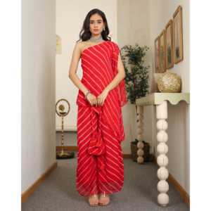 Ensemble Kurta Rouge Asymétrique Lorient pour Usage Quotidien, Taille XS, Coupe Ample et Transparente, Service de Traitement Manuel - Product Image 6