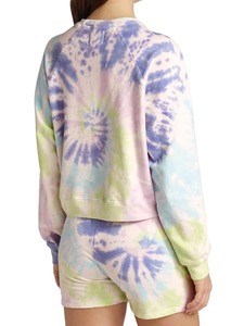 Sweat-shirt personnalisé pour femme, tie-dye, arc-en-ciel pastel bleu-vert, motif spirale tourbillonnante, col rond, manches raglan, pull en coton, mode, OEM, vente en gros - Product Image 2
