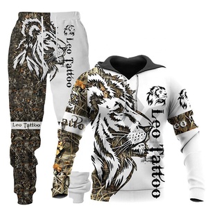 Sudadera con Capucha y Cremallera para Hombre con Estampado de León, Negra, Corte Regular, Sublimación, Poliéster/Algodón, Lavable a Máquina - Product Image 5