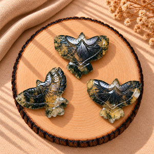<b>Moss</b> <b>Agate</b> Eagle Carving 30mm Handmade Gemstone Sculpture Pendant for Jewelry Making Decor Craft Wholesale Suppliesdant - Product Image 3
