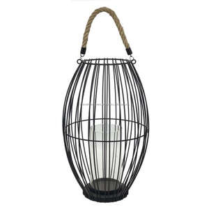 Bougeoir pilier en métal avec poignée enduit de noir nouvelle lanterne design exquise filaire en fer de qualité élégante pour jardin et balcon - Product Image 3