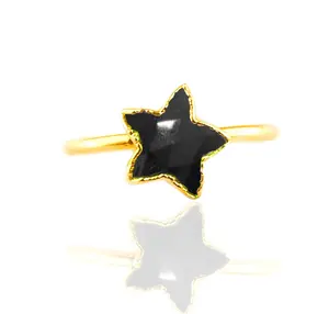 黑色玛瑙星形宝石戒指10毫米刻面星形宝石金色朱红色戒指925女性银带戒指