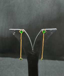 Premium Gold Plated Green Stone Long <b>Chain</b> Drop <b>Earrings</b> Double Crystal Elegant Luxury Fashion Jewelry for Women Girls Wholesale - Product Image 1