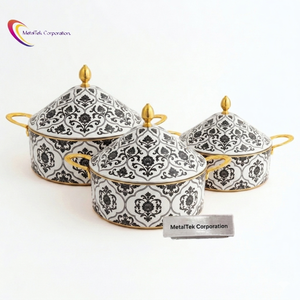 Luxury 3Pc Stainless Steel Casserole <b>Set</b> Unique Print Arabian Style Insulated Hot <b>Pot</b> Food Warmer Serving Dish Stock <b>Pot</b> Hot <b>Pot</b> - Product Image 3