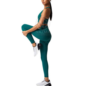 Women's Solid Front Logo Seamless Yoga Set Breathable Quick Dry 2 Piece Elastic Waist Made in Pakistan - Product Image 4