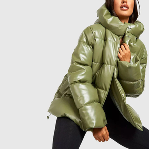 Best Custom <b>Women</b> Winter Bubble Oversized Faux Leather <b>Puffer</b> <b>Jacket</b> Premium <b>Puffer</b> <b>Jacket</b> - Product Image 3