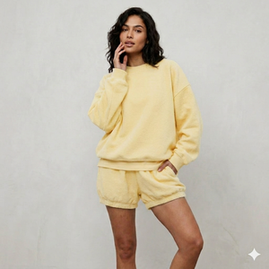 <b>Mock</b> <b>Neck</b> <b>Top</b> With Shorts Set Women Light Fabric Relaxed Fit Easy Wear Daily Outfit Simple Clothing - Product Image 1