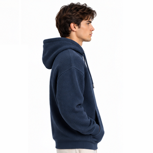 <b>Mens</b> Waffle Knit Hoodie Long Sleeve Pullover <b>Thermal</b> Casual Sports Outdoor Winter Custom Hooded Sweatshirt Wholesale Streetwear - Product Image 3
