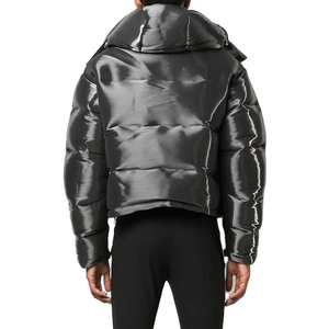 Chaqueta de Cuero Sintético Brillante Negra Personalizada para Hombre, Chaqueta Acolchada con Cuello Alto y Cierre Completo, Abrigo de Invierno Aislado, Ligero, Cálido y Resistente al Viento - Product Image 2