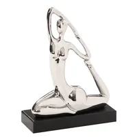 Sculpture d'art moderne en métal plaqué argent, figurine féminine abstraite 3D sculptée, décoration artistique, statuette en acier inoxydable poli