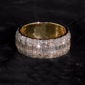 Iced Out Pinky Finger Band <b>Ring</b> <b>Men</b> Emerald Moissanite Pave Engagement Wedding Band Full Eternity Stackable 925 Sterling <b>Silver</b> - Product Image 1