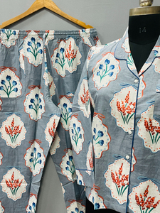 Hand Block Print, Floral Cotton Pajama Set, Summer Nightwear, Bohemian Sleepwear, Women Loungewear with <b>pants</b>, - Product Image 2