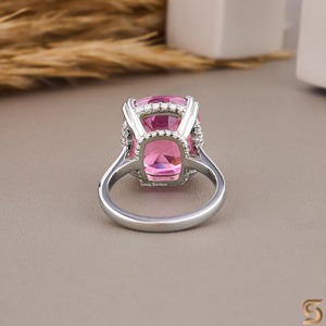 Pink Cushion Cut Engagement <b>Ring</b>, Halo <b>Promise</b> <b>Ring</b> for <b>Women</b>, Pink Stone Statement <b>Ring</b>, Bridal Jewelry - Product Image 4