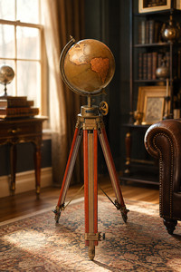Globe terrestre vintage en métal sur trépied en laiton, ornement décoratif rotatif pour la maison ou le bureau - Product Image 5