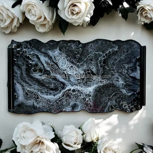 Plateau décoratif en résine époxy noire fait main, design géode, plateau de vanité, cadeau de pendaison de crémaillère, art fonctionnel en forme de géode - Product Image 1