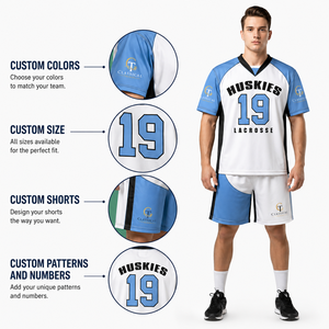 Maillot de hockey sur glace et de lacrosse personnalisé par sublimation pour homme, noir, bleu, blanc, col en V, manches longues, anti-humidité, grande taille, pour adultes - Product Image 6