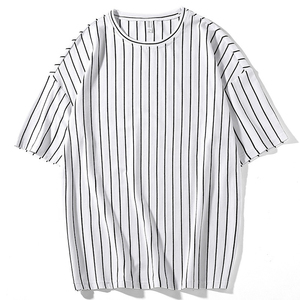 เสื้อยืดแขนสั้นลายทางผู้ชาย ผ้าฝ้าย 100% คอกลม สวมใส่สบาย ระบายอากาศได้ดี ทรงปกติ ผ้าถัก - Product Image 4