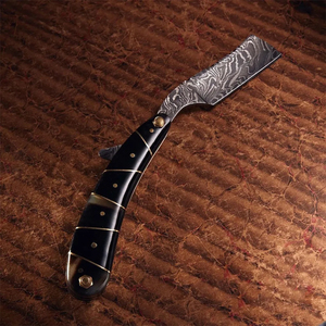 Cuchillo de Barbero Multifuncional de Acero de Damasco Tradicional Hecho a Mano, Marca Burraq Ecommerce, OEM ODM, con Funda de Cuero de 7 Pulgadas y 1 Hoja - Product Image 5
