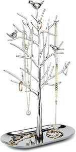 Golden <b>Tree</b> Jewelry <b>Stand</b> With Birds Metal Necklace Ring Holder Modern Desk Organizer Oval Base Storage Display Rack From India - Product Image 2