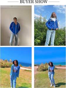 Sudadera con capucha de alta calidad azul real para mujer, diseño personalizado, forro polar transpirable y ecológico, manga larga, venta al por mayor, otoño - Product Image 5