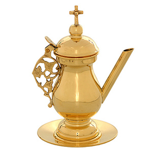 Zeon orthodoxe byzantin en laiton |   Vase à eau liturgique plaqué or avec couvercle en forme de croix – DOUBLE VEE EXPORTS - Product Image 1