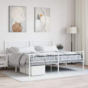 Cadre de lit en métal durable en acier blanc thermolaqué 76 x 80 pouces, de haute qualité et longue durée de vie - Product Image 1