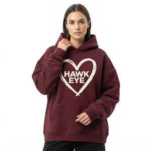 เสื้อฮู้ดโอเวอร์ไซส์พิมพ์ลาย Hawk Eye Heart สีแดงเลือดหมู ผ้าฟลีซ สวมใส่สบายๆ สำหรับฤดูใบไม้ร่วง น้ำหนัก 420 กรัม ระบายอากาศได้ดี บริการ OEM มีกระเป๋า - Product Image 5