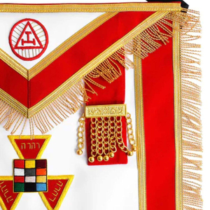 Red Leather Masonic Apron with Gold Fringe Embroidered Symbol Solid Color Formal Men's Luxury Lodge Regalia <b>Sew</b>-On Safety <b>Pin</b> - Product Image 5