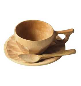 Handle Wooden Latte <b>Cup</b> <b>Saucer</b> Set Handcrafted Solid Wood Coffee Mug Wholesale Skies Traders Classic Business Gifts Leak Proof - Product Image 4